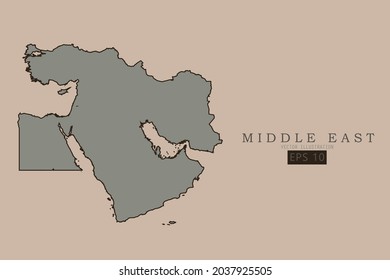 Middle East map - World Map International vector template with old classic style and gray color on map isolated on brown background - Vector illustration eps 10 