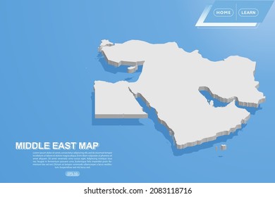 Karte Naher Osten - Weltkarte Internationale Vektorvorlage mit isometrischem Stil einschließlich Schatten, weißer Farbe auf blauem Hintergrund für Design, Website, Infografik - Vektorgrafik eps10