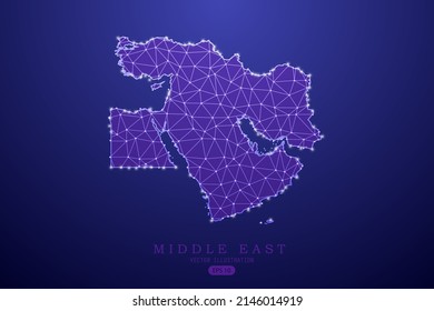 Middle East Map - World Map International vector template with purple mash line, point scales, and polygon style isolated on purple technology background - Vector illustration eps 10