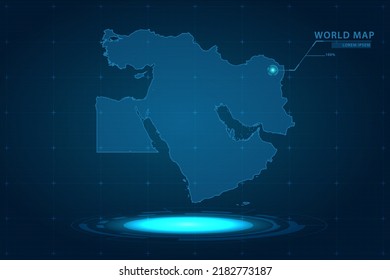 Middle East Map - World Map International vector template with Hologram in perspective style and HUD, GUI, UI interface isolated on blue background for design - Vector illustration eps 10