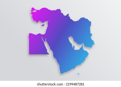 Karte Naher Osten - Weltkarte Internationale Vektorvorlage mit 3D, Papierstil einschließlich Schatten- und Farbenblau, violette Farbe auf grauem Hintergrund für Design, Infografik - Vektorgrafik eps10