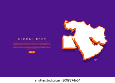 Mapa de Oriente Medio - Mapa mundial del vector con estilo isométrico que incluye sombra, color blanco y naranja sobre fondo morado para sitio web, diseño, portada, infografía - Ilustración vectorial eps 10