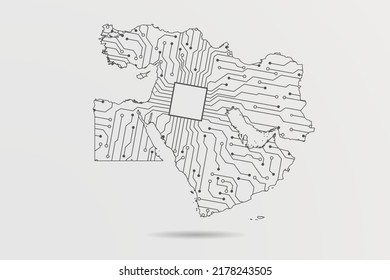 Karte Naher Osten - Weltkarte, Vektorvorlage mit abstrakter futuristischer Schalttafel Illustration oder High-Tech-Technologie-Schnittlinie und Punktwaagen auf weißem Hintergrund - Vektorgrafik ep 10