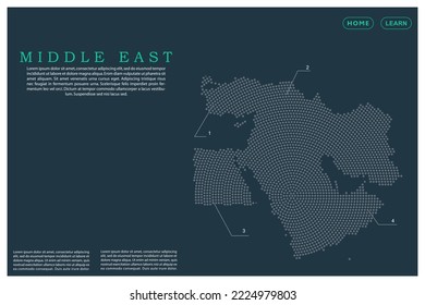 Middle East Map - World map vector template with Grey dots, grid, grunge, halftone style isolated on green background for education, infographic, design, website - Vector illustration eps 10 svg