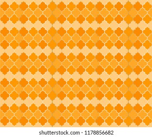 Middle East Mosque Vector Seamless Pattern. Ramadan mubarak muslim background. Traditional ramadan mosque pattern in gold grid borders. Islamic window grid design of lantern shapes tiles.
