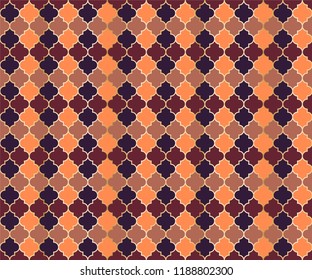 Middle East Mosque Vector Seamless Pattern. Ramadan mubarak muslim background. Traditional ramadan mosque pattern in gold grid borders. Cool islamic window grid design of lantern shapes tiles.