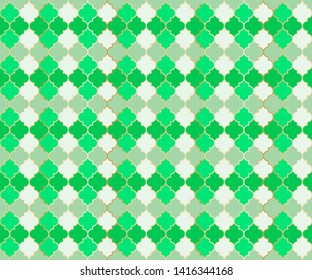 Middle East Mosque Vector Seamless Pattern. Ramadan mubarak muslim background. Traditional ramadan mosque vector pattern with gold grid. Stylish islamic window grid design of lantern shape tiles.