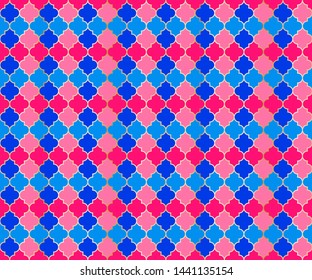 Middle East Mosque Vector Seamless Pattern. Ramadan mubarak muslim background. Traditional ramadan mosque vector pattern with gold grid. Chic islamic window grid design of lantern shapes tiles.