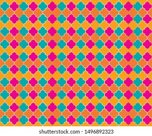 Middle East Mosque Vector Seamless Pattern. Ramadan mubarak muslim background. Traditional ramadan mosque vector pattern with gold grid. Stylish islamic window grid design of lantern shape tiles.