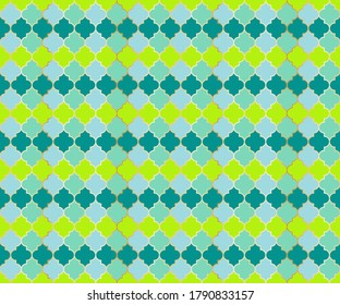 Middle East Mosque Vector Seamless Pattern. Ramadan mubarak muslim background. Traditional ramadan mosque pattern in gold grid borders. Trendy islamic window grid design of lantern shapes tiles.