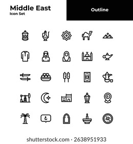 Middle East outline icon set, Arab black line icon set.