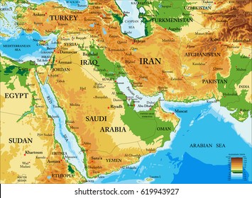 Middle East physical map
