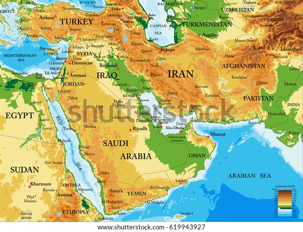 Middle East physical\
map
