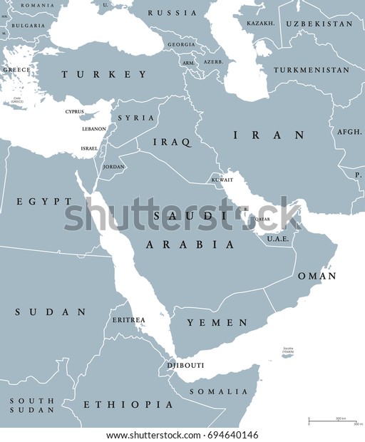 Middle East Political Map Borders English Stock Vector (Royalty Free ...