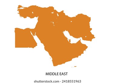 Middle East Silhouette Figure Map in Gold. Editable Clip Art. 