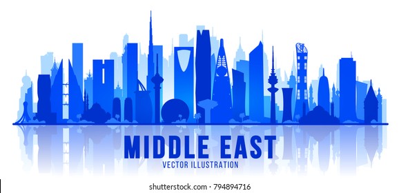 Middle East silhuette skyline. Vector Illustration. Business travel and tourism concept with modern buildings. Image for banner or web site.