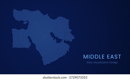 Middle East stylized dotted map in modern circular data tech visualization concept.