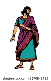 Middle east Sumer old past age stress jew David golden dress cloth costume Iraq male noble royal lord Saul look stand judge. Hand drawn Syria Iran Darius Xerx human retro Herod fear Ahab god story art