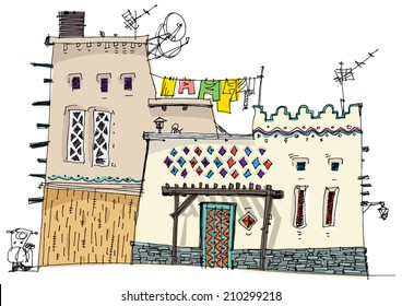 Middle East traditional facade - cartoon