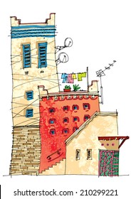 Middle East traditional facade - cartoon