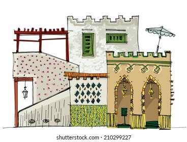 Middle East Traditional Facade Cartoon Stock Vector (Royalty Free ...