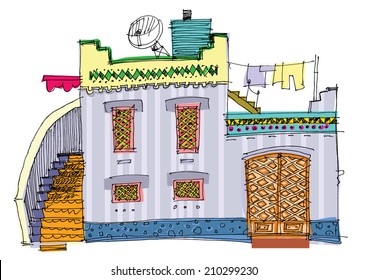 Middle East traditional facade - cartoon