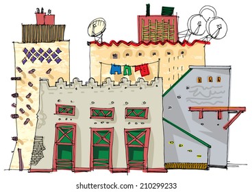 Middle East traditional facade - cartoon