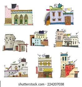 Middle East traditional facades - cartoon