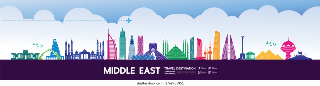 Middle East travel destination grand vector illustration. 