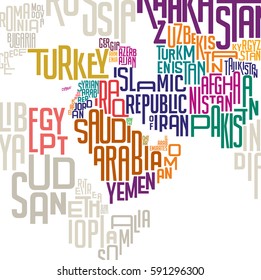 Middle East typographic map