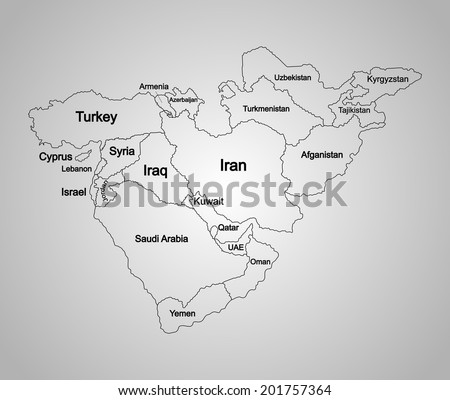 Middle east vector map set of states. high detailed silhouette illustration isolated on white background. Middle east countries collection illustration. Asia icon of middle east states. 