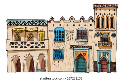 Middle East Vintage Facades Cartoon Stock Vector (Royalty Free) 187261133