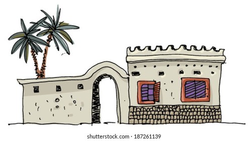 Middle East vintage facades - cartoon