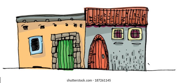 Middle East vintage facades - cartoon