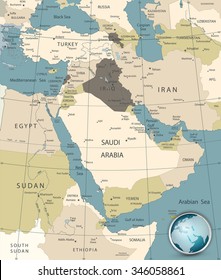 Middle East And West Asia Map Old Colors.