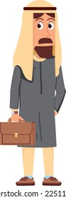 Middle eastern businessman. Islamic cartoon man with briefcase