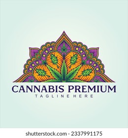 Cannabis mandala im Nahen Osten mit aufwändigen geometrischen Vektorgrafiken für Ihr Arbeitslogo, Handelsartikel-T-Shirt, Aufkleber und Etikettendesigns, Poster, Grußkartenwerbefirma