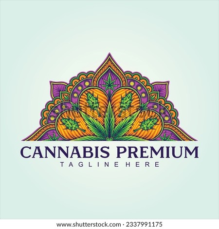 Middle eastern cannabis mandala with intricate geometry vector illustrations for your work logo, merchandise t-shirt, stickers and label designs, poster, greeting cards advertising business company