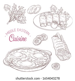 Middle Eastern cuisine, arabian dishes.