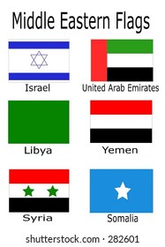 Middle Eastern Flags - Israel, United Arab Emirates, Libya, Yemen, Syria, Somalia