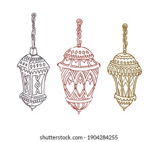 Middle Eastern Lantern, Ramadan Kareem (islamic Blessed Month) Decor. Hand Drawn Vector Illustration.