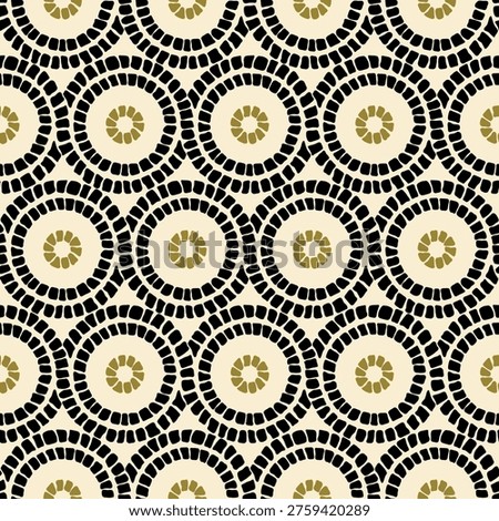 Middle eastern mosaic tiles motif seamless pattern, geometric circle textile background