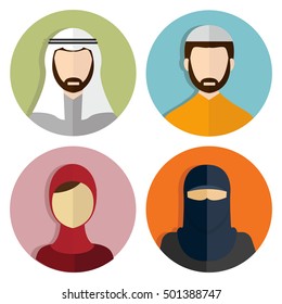 Middle Eastern, Muslim avatar People Icons vector