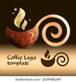 Middle Eastern Style Coffee Shop Logo Template with Stylish Steam Design and Warm Colors. Graphic representation of a coffee cup. Ideal for branding, cafes, or modern designs.