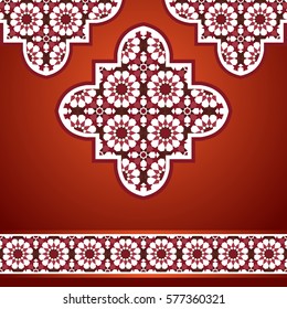Middle eastern style quatrefoil mosaic background in red