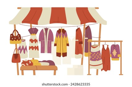 Medio Oriente ropa tradicional y vestidos tienda de la calle ilustración vectorial plana aislado en blanco.
