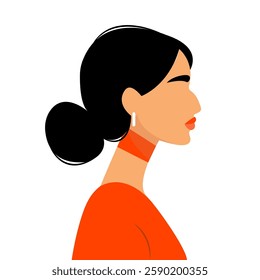 middle eastern woman from side profile, flat style vector illustration