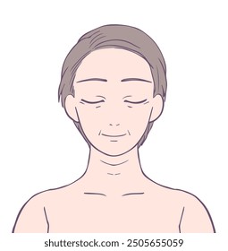 Middle female upper body smiling with eyes closed, Beauty Illustration