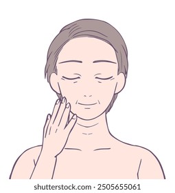 Middle female upper body smiling with eyes closed, Beauty Illustration