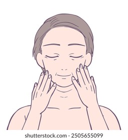 Middle female upper body smiling with eyes closed, Beauty Illustration